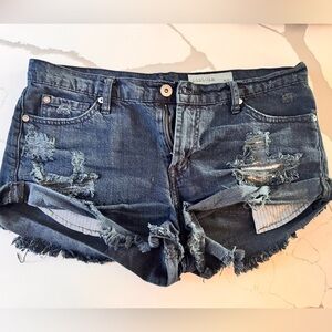 Sz 28 Distressed Pistola Dark Blue Black Ripped Denim Shorts